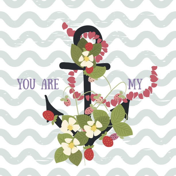 向量背景与花草莓和锚图片下载