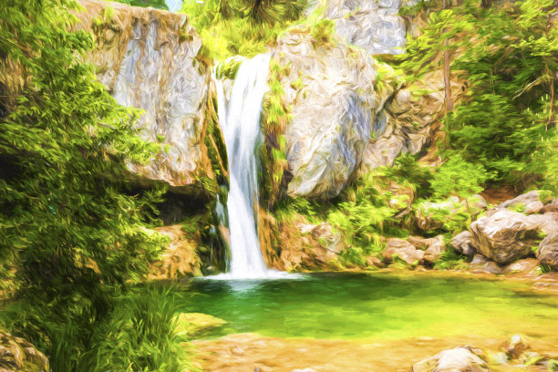 希腊奥林匹斯山上的瀑布图片下载