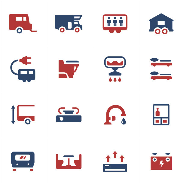 设置野营者，大篷车，拖车的颜色图标图片下载