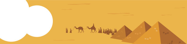 网页横幅。一群人与骆驼商队骑在现实广阔的沙漠沙漠在中东。可编辑的矢量图图片下载