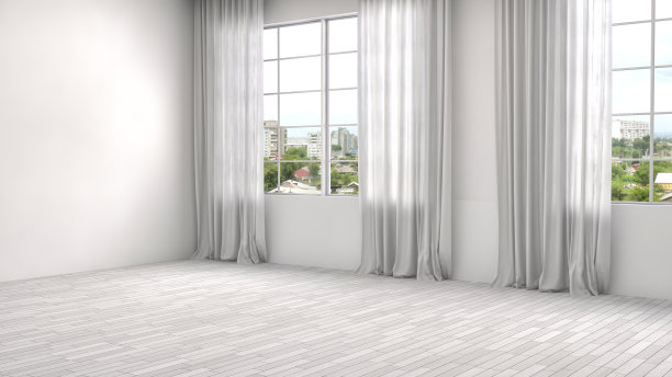 白色内饰，大窗户。三维演示素材图片