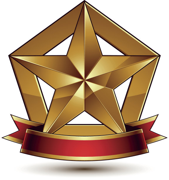 3d黄金纹章纹章，有光泽的五角星，图片下载