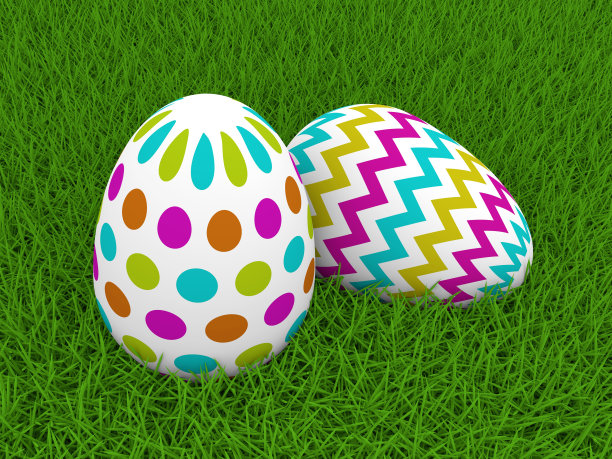 复活节彩蛋躺在绿色的草地上图片下载