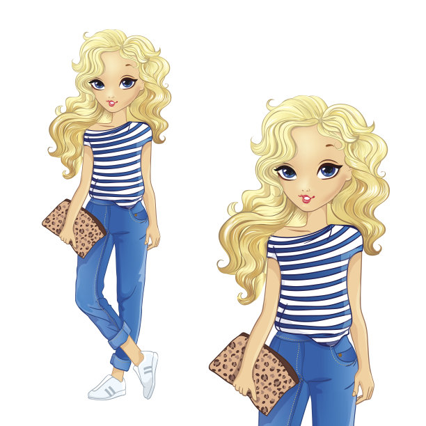 卷毛金发女孩在牛仔裤子图片下载