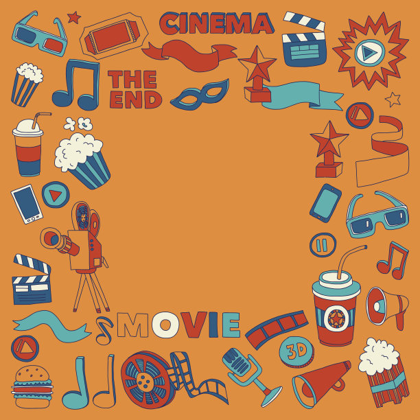 矢量模式与电影手绘图标涂鸦风格图片下载