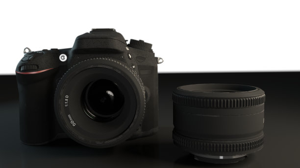 数码单反与镜头3d插图图片下载