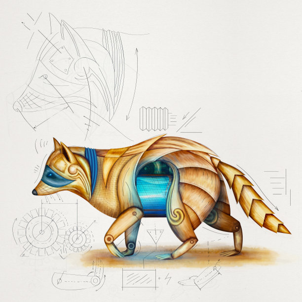 素描机械浣熊。图片下载