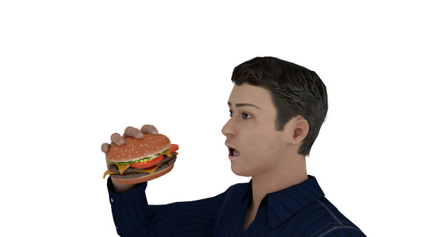 男人看汉堡3d插图图片下载