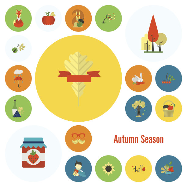一套平坦的秋天图标图片下载