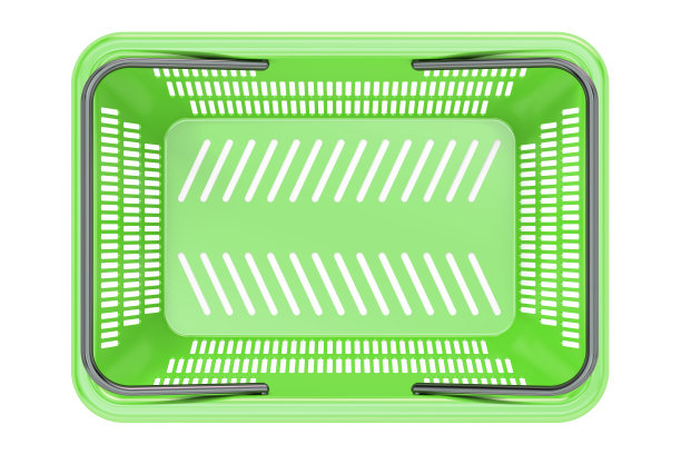 绿色购物篮俯视图，3D渲染图片下载