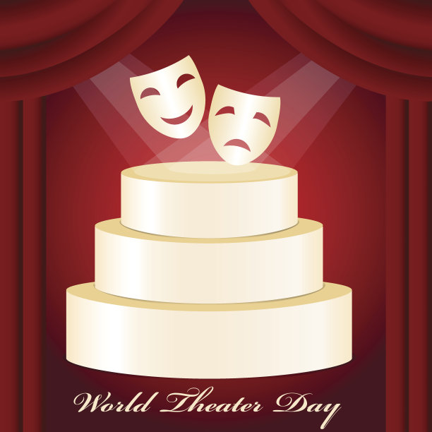 剧场面具、金讲台、红幕和世界剧场日图片下载