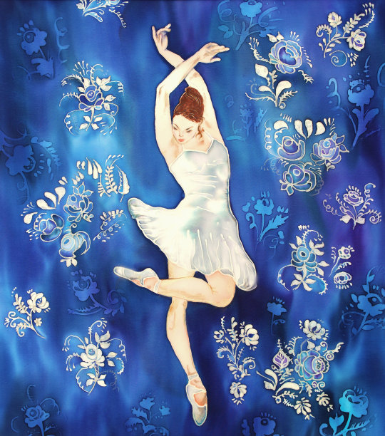 芭蕾舞女演员，俄罗斯芭蕾舞女演员，丝绸上的一幅原创现代蜡染画图片下载