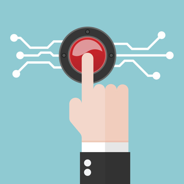 手按电源按钮。电路启动概念。图片下载