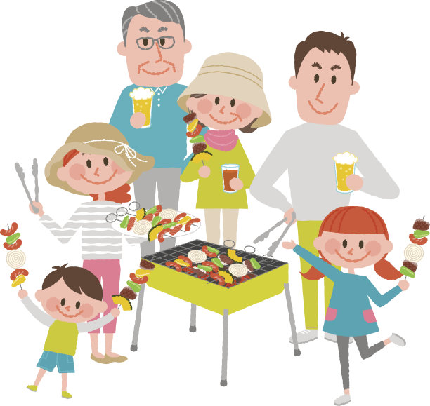 一家人享受户外烧烤图片下载