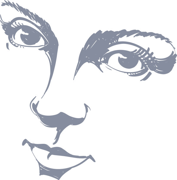 黑白插图的女士脸，精致的面容图片下载