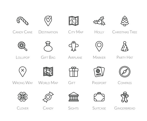轮廓图标细平设计，现代线条笔触风格图片下载