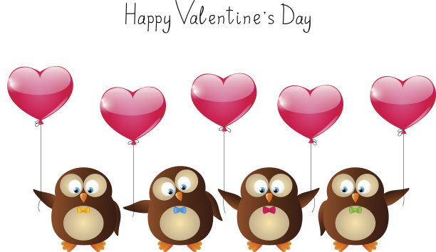 情人节猫头鹰和粉红色的气球图片下载