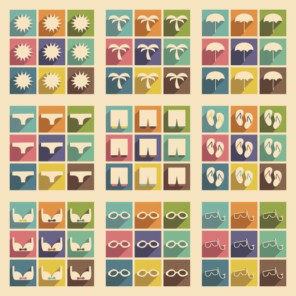 平与阴影概念和移动应用程序夏季图标图片下载