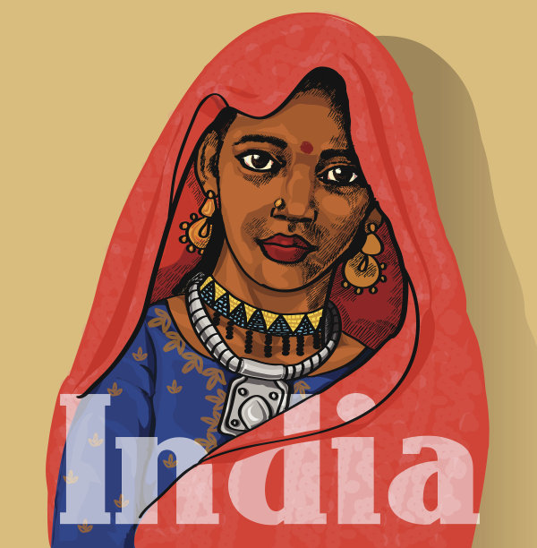 印度女孩复古复古色彩丰富的背景为您的设计图片下载