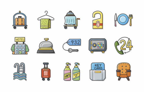 酒店和酒店服务图标集，eps10图片下载