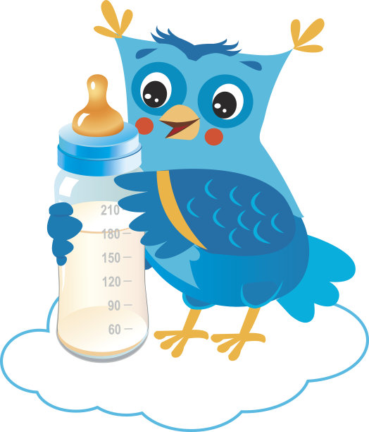 可爱的猫头鹰和奶瓶。受欢迎的男婴。图片下载
