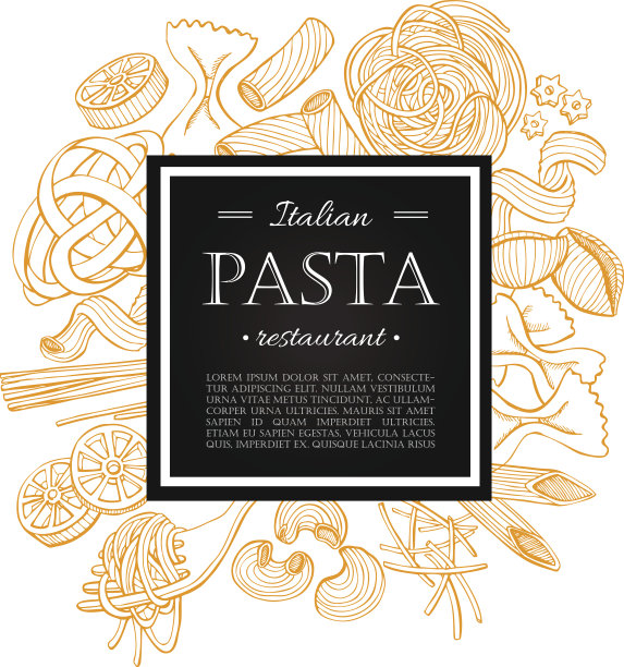 矢量复古意大利面食餐厅插图。手绘图片下载
