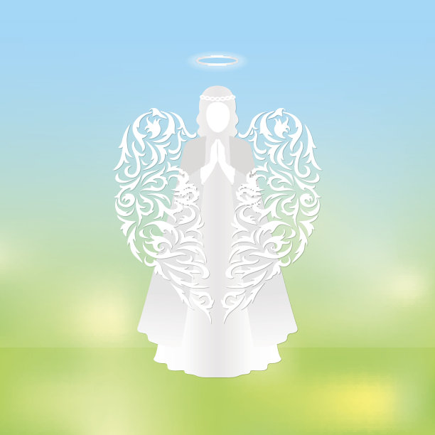 带有装饰翅膀的现代天使剪影。图片下载