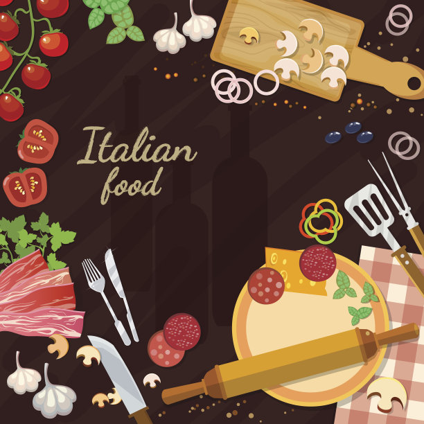 厨房桌上的披萨食材是意大利菜的食材图片下载