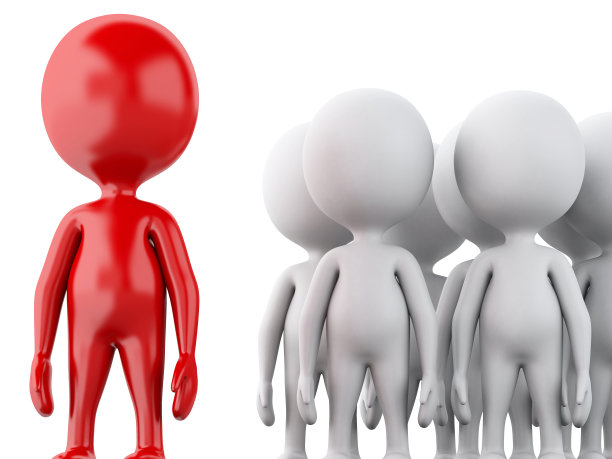 3d白人与红色领袖。团队的概念图片下载