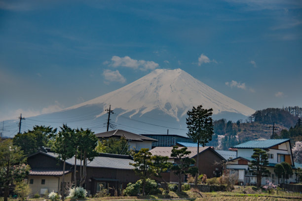 从富士山铁路眺望富士山的春景图片下载