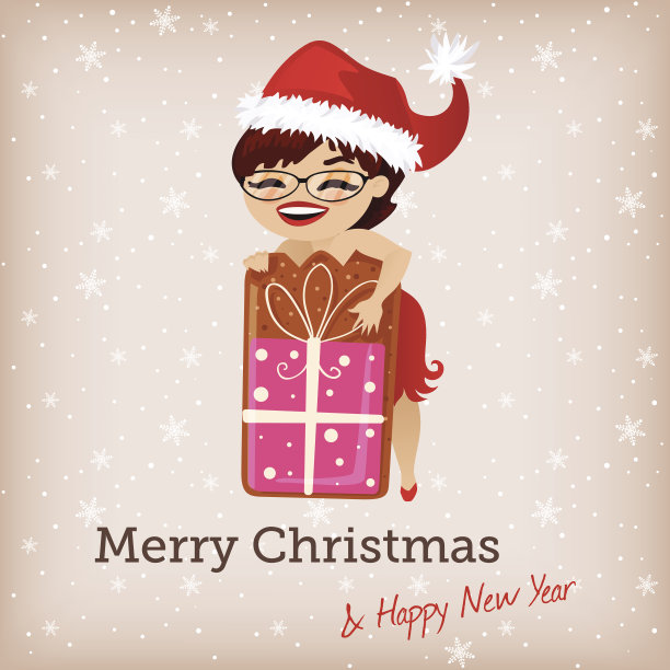 可爱的圣诞女孩的圣诞卡片图片下载