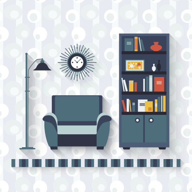 书架和扶手椅。图片下载