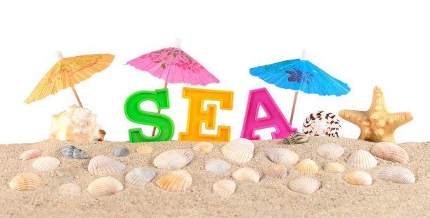 海面上的字母，沙滩上的白沙图片下载