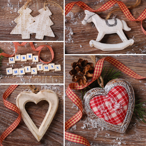 带有复古装饰的圣诞拼贴画图片下载