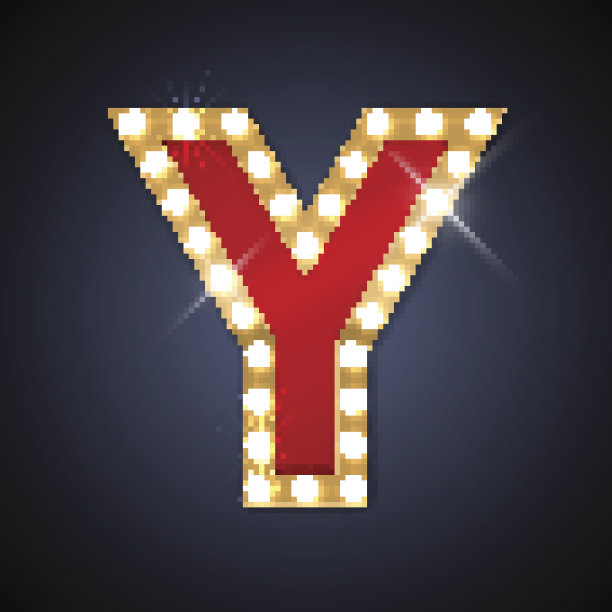 带有灯的复古装饰板，形状为字母Y图片下载