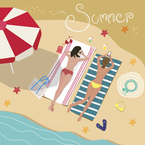 女孩们躺在沙滩上图片下载