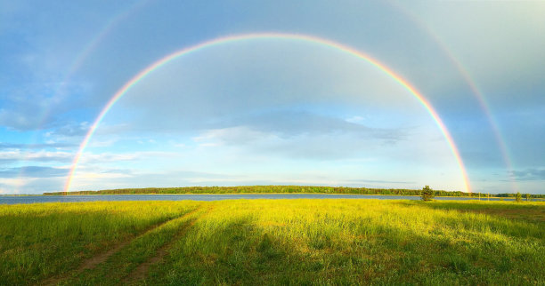 池塘上的双彩虹。图片下载