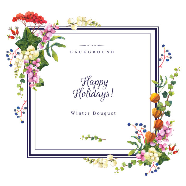 插图与水彩花。节日快乐。图片下载