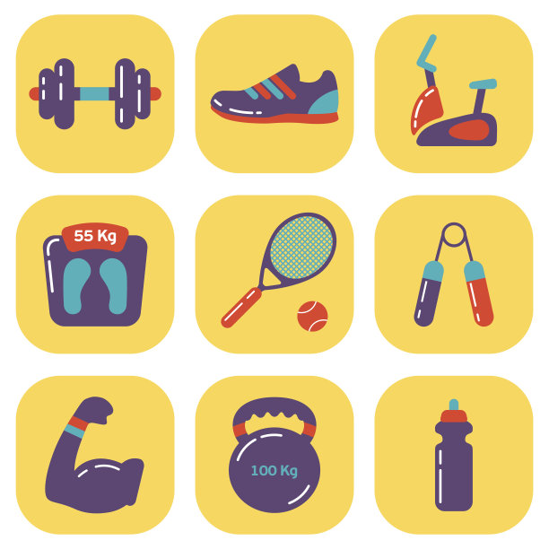 一组平面健身图标图片下载