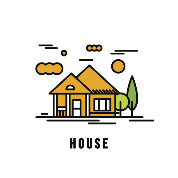 房屋建筑矢量图。带有c的乡村景观图片下载