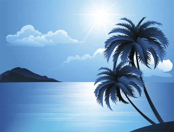 夏日沙滩上有棕榈树图片下载