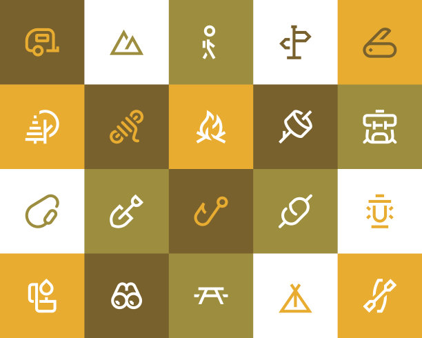 露营和户外图标。平的风格图片下载