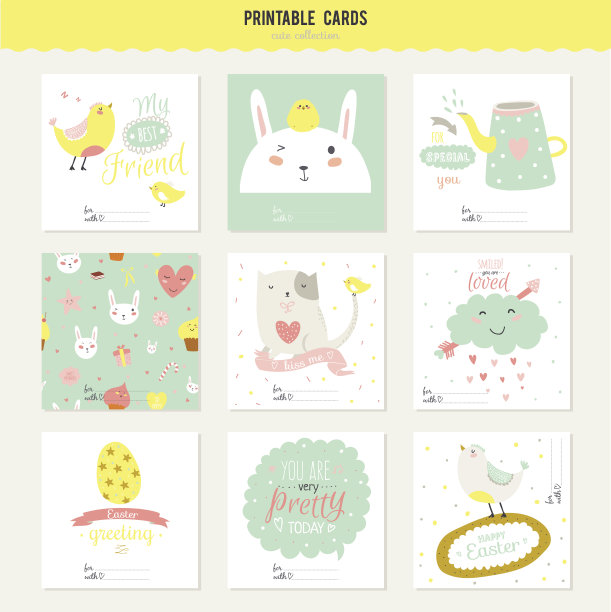 一套卡片，笔记和贴纸与可爱的插图图片下载