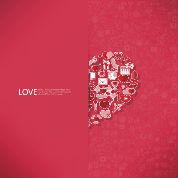 红色心形图标情人节卡片与标志图片下载