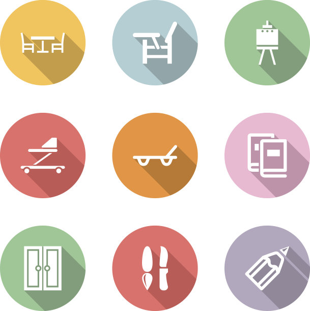 家用物品图标设置颜色与阴影图片下载