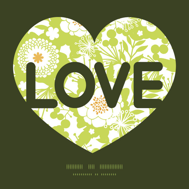 向量绿色和金色花园剪影爱文本框架模式图片下载