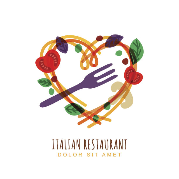 心形意大利面手绘插画图片下载