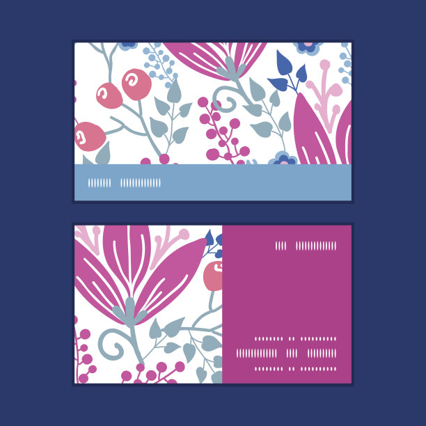 向量粉红色花水平条纹框架图案名片集图片下载
