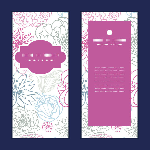 向量灰色和粉红色线形花卉垂直框架图案邀请图片下载