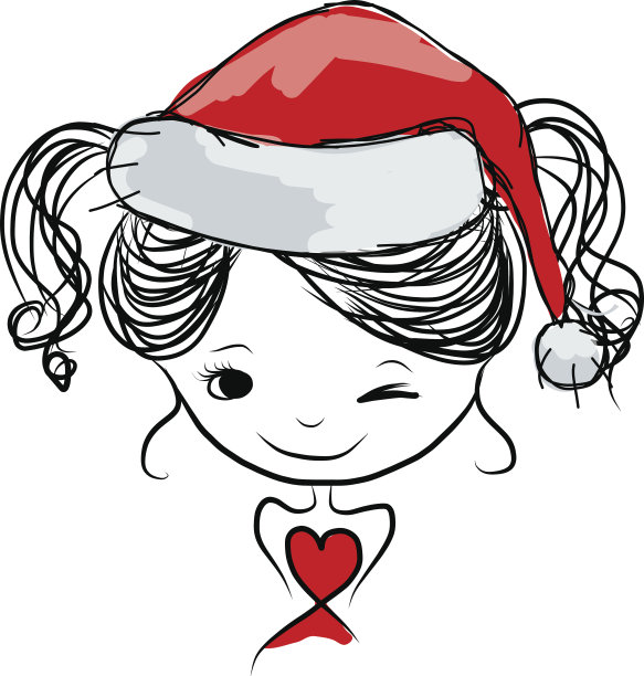 圣诞女孩肖像，为你设计的素描图片下载
